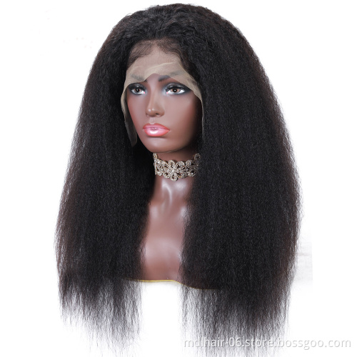 Cuticle Aligned Virgin Human Hair Lace Front Brazilian Yaki Straight Wig Free Sample Human Hair Wig Lace Frontal Wig